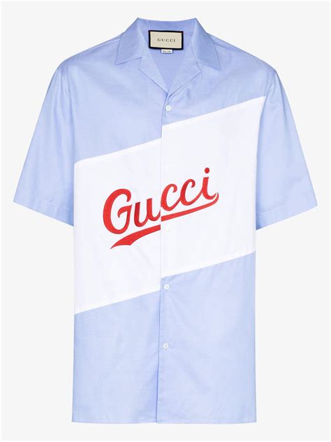 oversize bowling shirt with gucci script|Gucci Oversize Bowling Shirt With Script in Blue for Men .